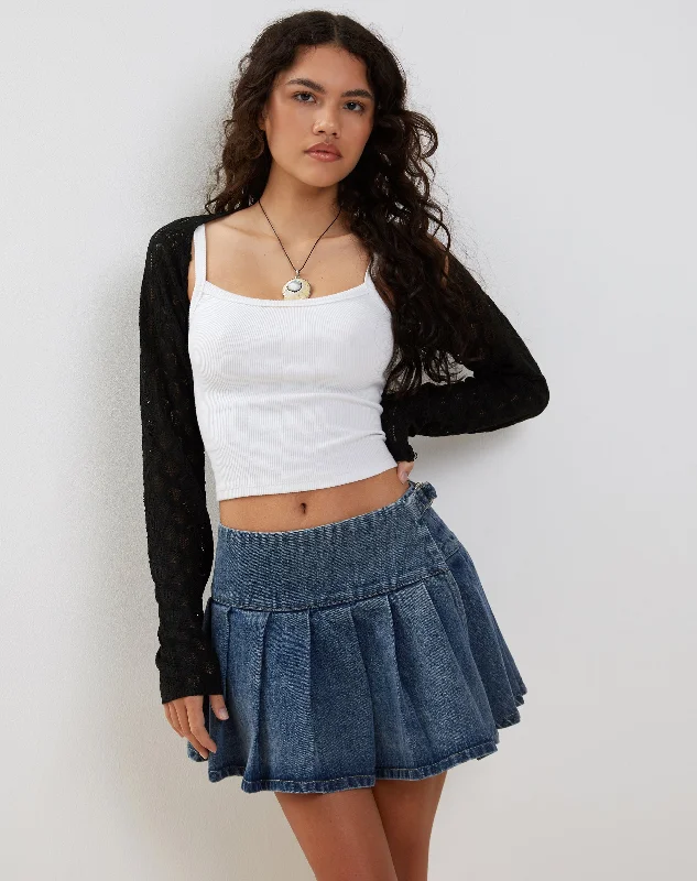 Cropped Women Long Sleeve Top to Pair with High - Waisted BottomsMika Shrug Cardigan in Mesh Black