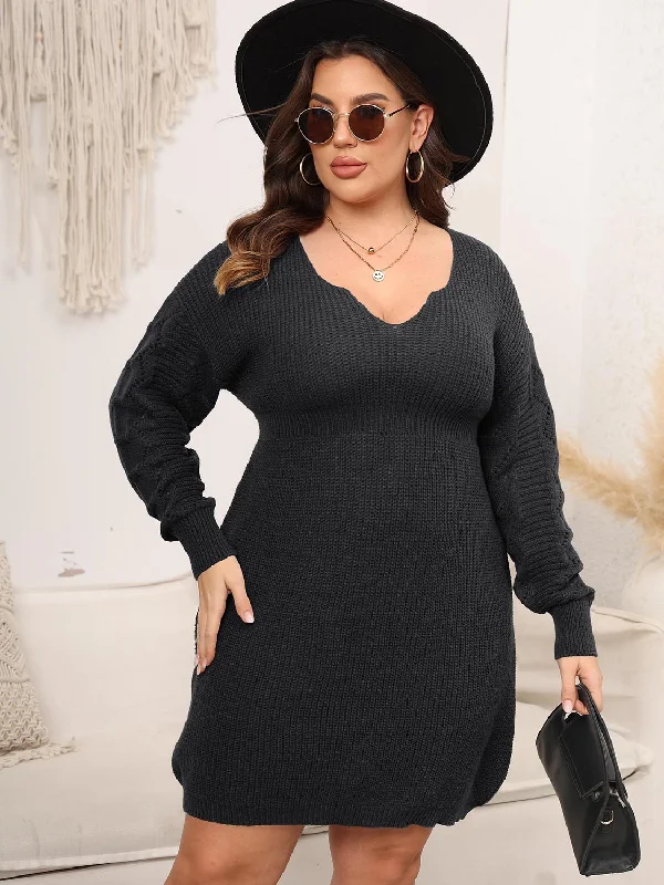 Shift Women Dress with a Simple and Classic Design for Everyday WearPlus Size Dropped Shoulder Long Sleeve Knit Mini Dress