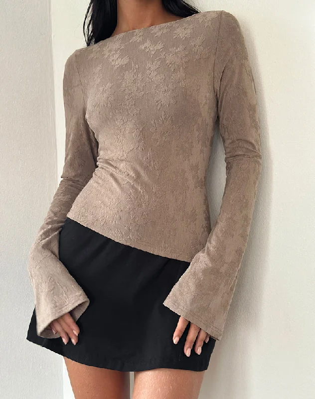 Pocket - Equipped Women Long Sleeve Top for Added FunctionalityLunica Long Sleeve Jersey Top in Jacquard Light Taupe