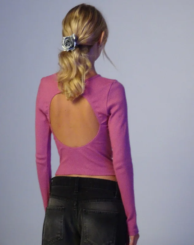 Lace - Trimmed Women Long Sleeve Top for an Elegant LookGelbon Open Back Long Sleeve Top in Cashmere Pink