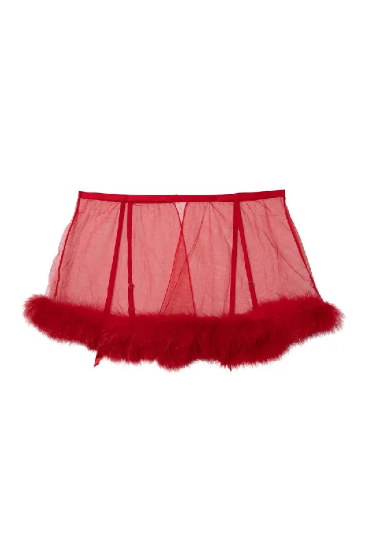 High - waisted denim skirt with distressed detailsElizabeth Red Marabou PinUp Suspender Skirt with Garters