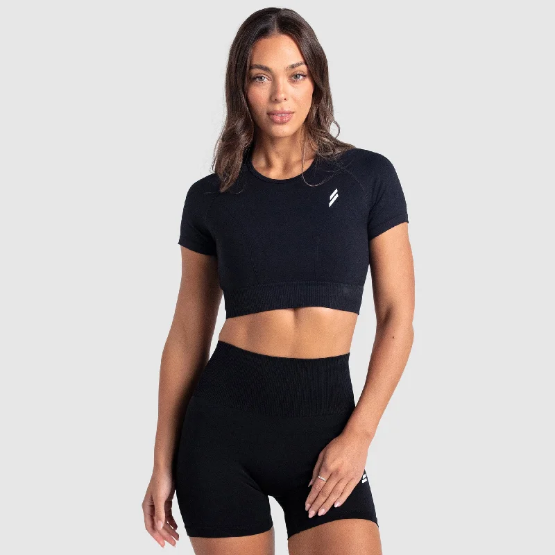 Button - Down Women's Cotton Crop Top in Denim Blue for a Classic and Versatile LookHyperflex 2 Cropped Tee - Black