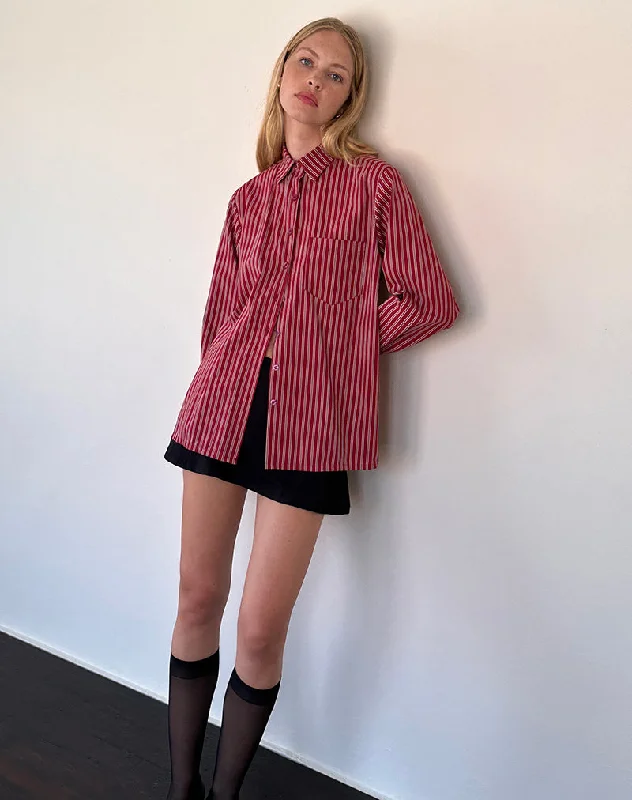 Plaid Women Long Sleeve Top for a Preppy VibeTurner Oversized Shirt in Maroon Stripe