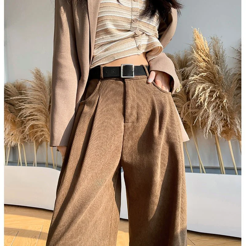 Tapered Leg Women's Wool Blend Trousers for WinterWomen's suit pants slim straight casual pants high waist drape wide leg pants