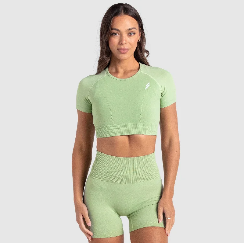 Puff - Sleeve Women's Crop Top in Pastel Green for a Retro and Fashion - Forward OutfitHyperflex 2 Cropped Tee - Pastel Green