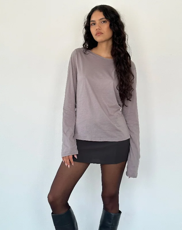 Plus Size Women Long Sleeve Top for a Flattering and Comfortable FitDamon Baggy Long Sleeve Top in Elephant Grey Tissue Jersey