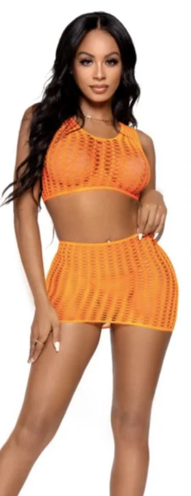 Nursing skirt with discreet access for breastfeeding mothers2 Pc Crochet Crop Top and Mini Skirt Orange