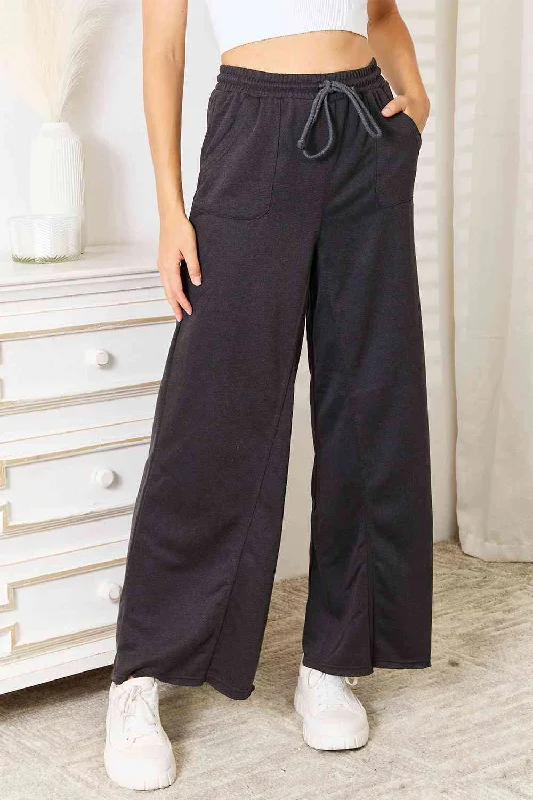 Plus Size Women's Pleated Front Dress Pants for Office WearBasic Bae Wide Leg Pocketed Pants