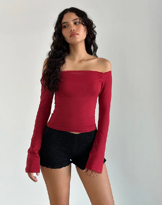 Ribbed Women Long Sleeve Top with a Textured AppealKorby Long Sleeve Top in Adrenaline Red