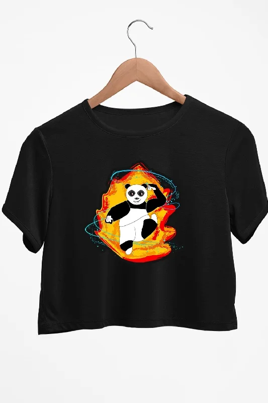 Long - Sleeve Women's Ribbed Crop Top in Beige for a Stylish and Cozy Fall OutfitPanda On Fire Graphic Printed Black Crop Top