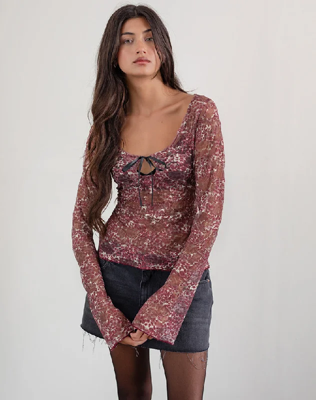 Button - Down Women Long Sleeve Top for a Classic StyleSada Long Sleeve Top in Printed Lace Abstract Leo Spot