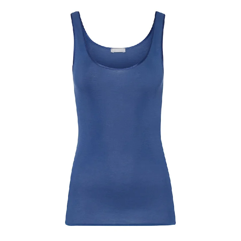 Scoop Neck Women's Linen Blend Tank Tops for SummerCotton Seamless True Navy Tank Top