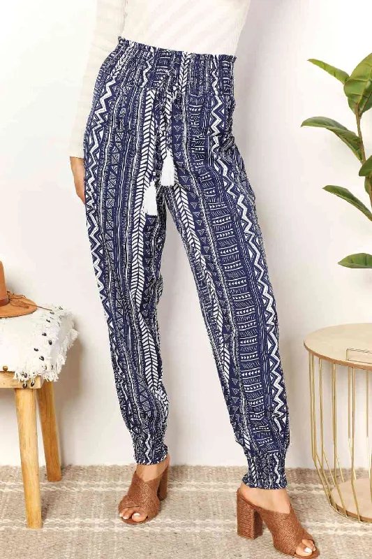 Plus Size Women's Patchwork - Design Jeans for a Unique AppearanceDouble Take Geometric Print Tassel High-Rise Pants