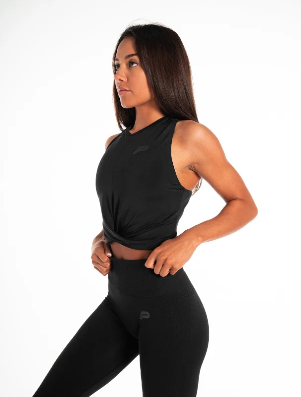 Tie - Front Women's Crop Top in Orange for a Playful and Adjustable FitCrossover Vest - Black