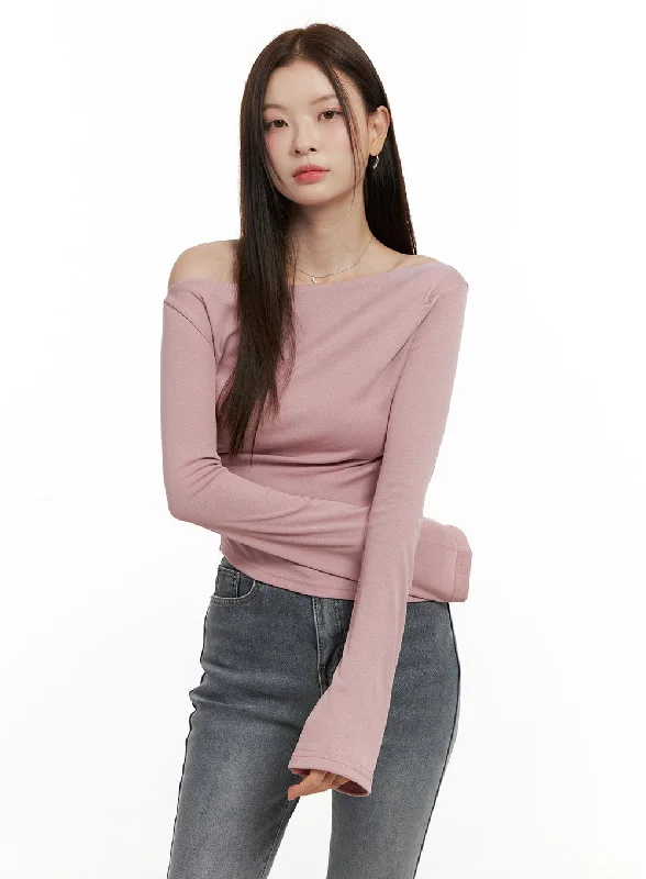 Lightweight Women Long Sleeve Top for Spring and AutumnElegant One-Shoulder Top ON422