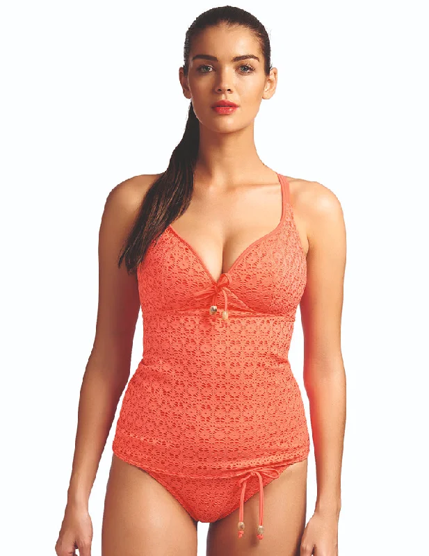 Women's Longline Tank Tops with Abstract PrintsFreya Swimwear Spirit AS3906 Soft Cup Coral Plunge Tankini Top