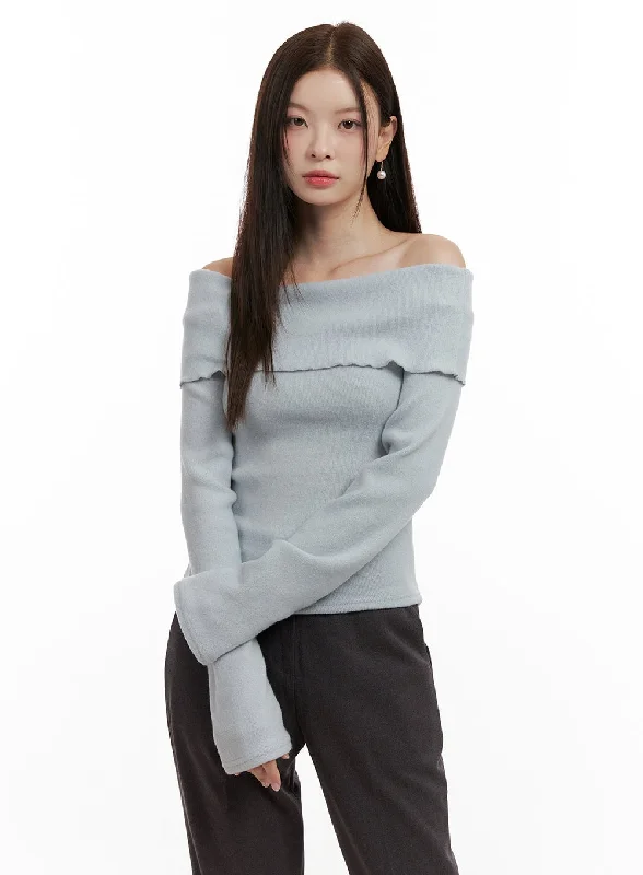 Cable - Knit Women Long Sleeve Top with a Cozy TextureSoft Touch Off-Shoulder Top ON422