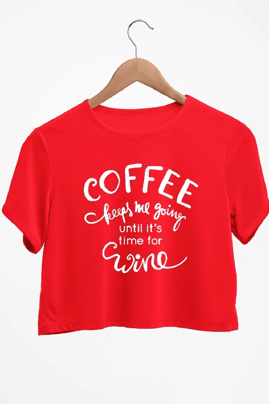 Button - Down Women's Cotton Crop Top in Denim Blue for a Classic and Versatile LookCoffee Keeps Me Going Graphic Printed Red Crop Top