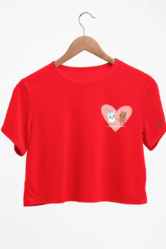 Plus - Size Women's Ruffled Crop Top in Pink for a Feminine and Flirty AppearanceMilk And Cookie Graphic Printed Red Crop Top