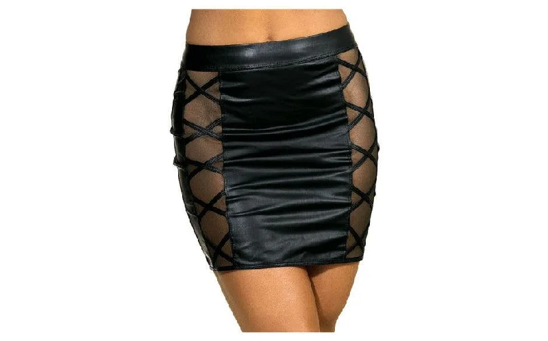 Solid - color pleated tennis skirt for sports activitiesStretch Wetlook Mesh Criss Cross Skirt Black