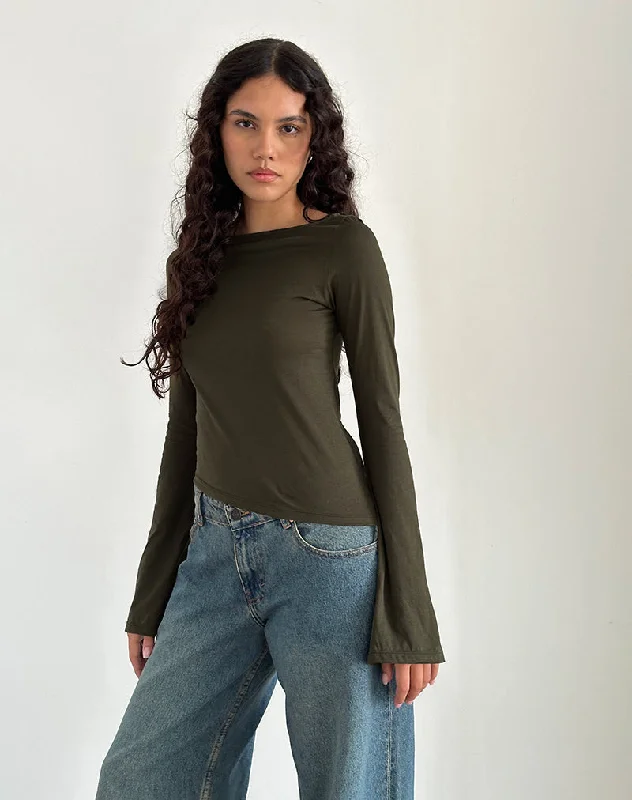 Lightweight Women Long Sleeve Top for Spring and AutumnLunica Top in Tissue Jersey Olive