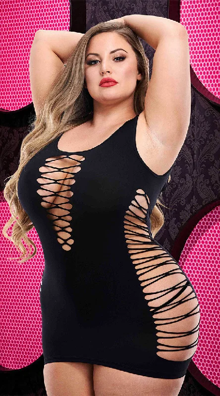 Plus Size Women Dress with a Flattering A - Line Cut for Comfort and StylePlus Size Rave About You Slashed Mini Dress