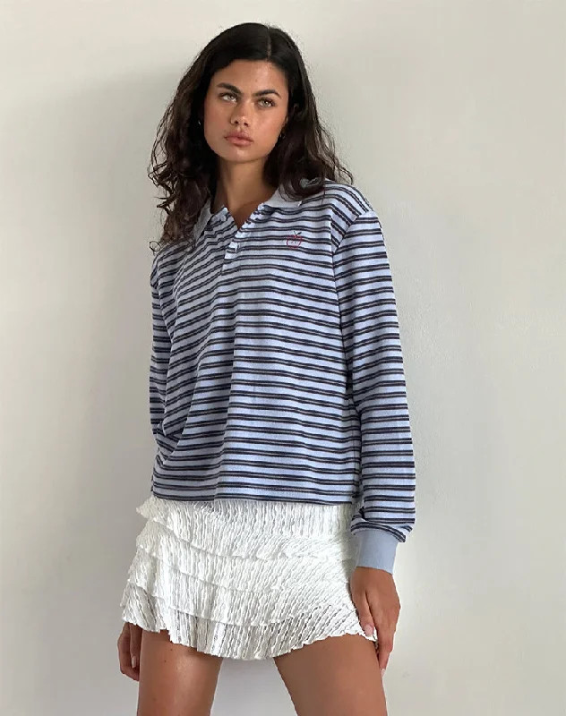 Printed Graphic Women Long Sleeve Top with a Bold StatementKamilla Baggy Long Sleeve Shirt in Blue and Grey Stripe