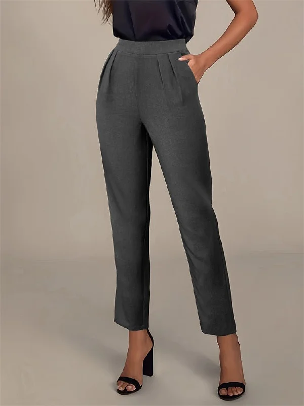 Cropped Women's Corduroy Pants in Autumn ColorsNew elegant versatile elastic waist pocket suit pants