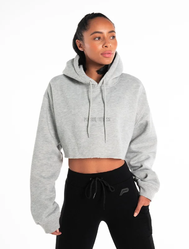 Sports - Style Women's Crop Top in Gray with Moisture - Wicking Fabric for WorkoutsOversized Crop Hoodie - Marl Grey