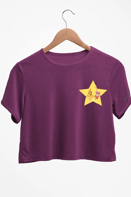 Plunging V - Neck Women's Crop Top in Red for a Bold and Sexy StatementPizza And Coke Graphic Printed Purple Crop Top