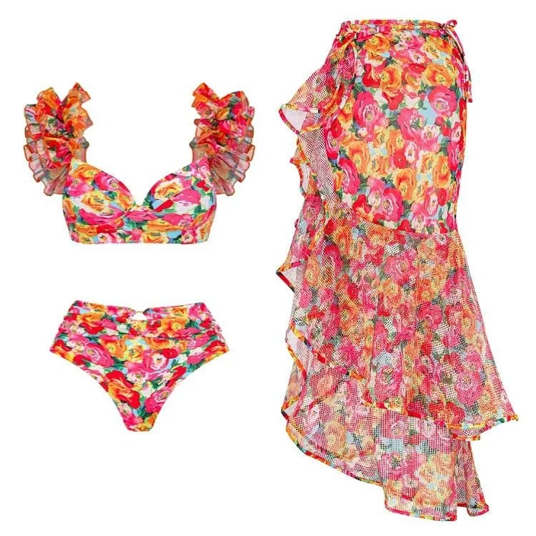 Skirt with a built - in shorts for active lifestylesHigh Waist Floral Two Peice Bikini Set WIth Ruffle Skirt By SInderella