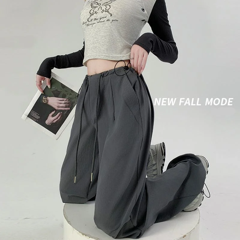 Straight - Leg Women's Vegan Leather Pants for a Chic LookHigh waist casual parachute pants slim loose wide leg pants