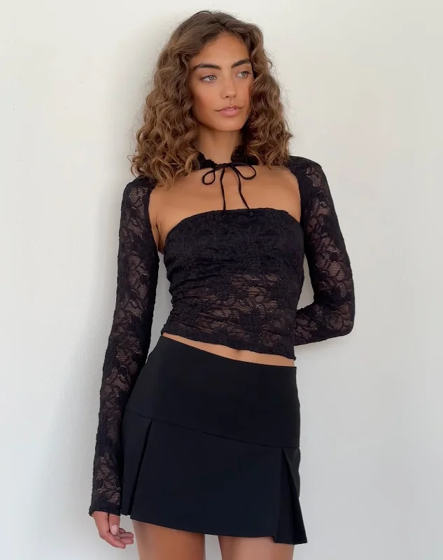 Pocket - Equipped Women Long Sleeve Top for Added FunctionalityMelvina Bandeau Top and Shrug Set in Lace Black