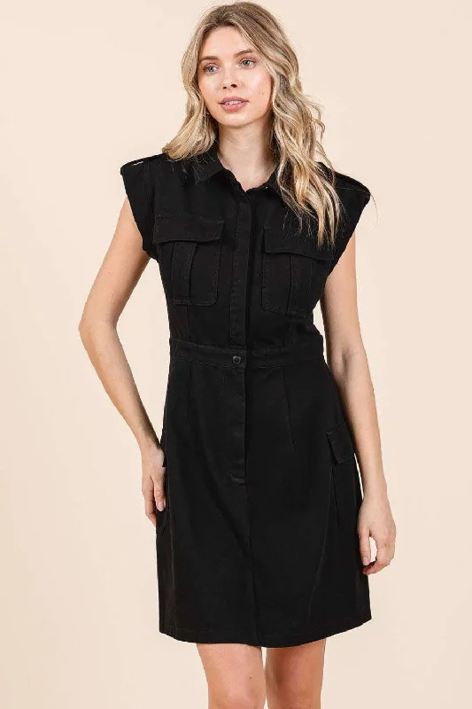 Empire Waist Women Dress to Accentuate the Bust and Conceal the WaistMittoshop Cargo Pocket Half Button Mini Dress