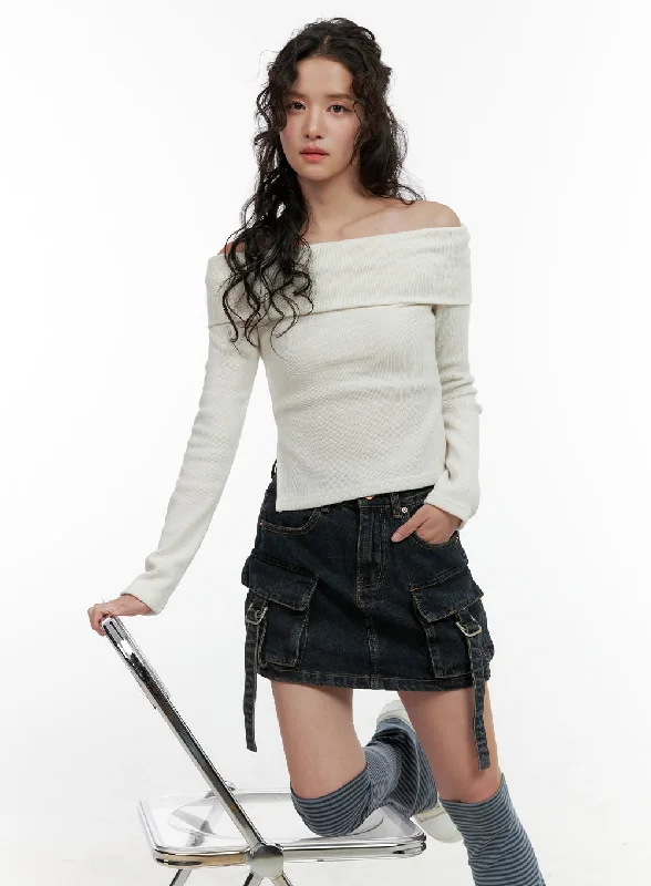 Lace - Trimmed Women Long Sleeve Top for an Elegant LookOff Shoulder Slim Fit Top ON404