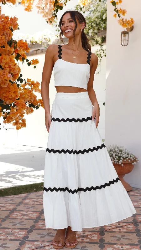 Sheer Mesh Women's Crop Top in White for a Sexy and Alluring Summer LookLys Top and Maxi Skirt Set - White