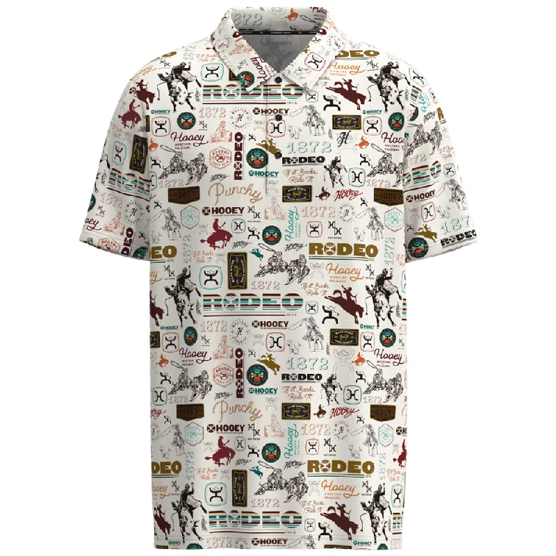 High - low hem polo shirt for a modern touch"The Weekender" Cream w/Hooey Print Polo