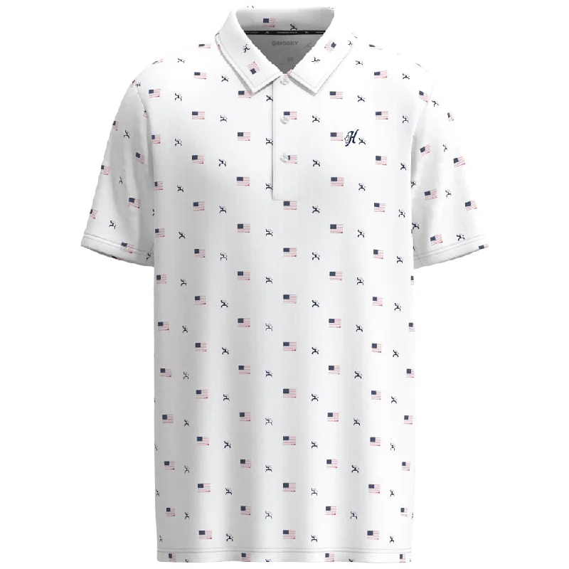 Sleeveless polo shirt for hot summer days"The Weekender" White w/Flag Pattern Polo