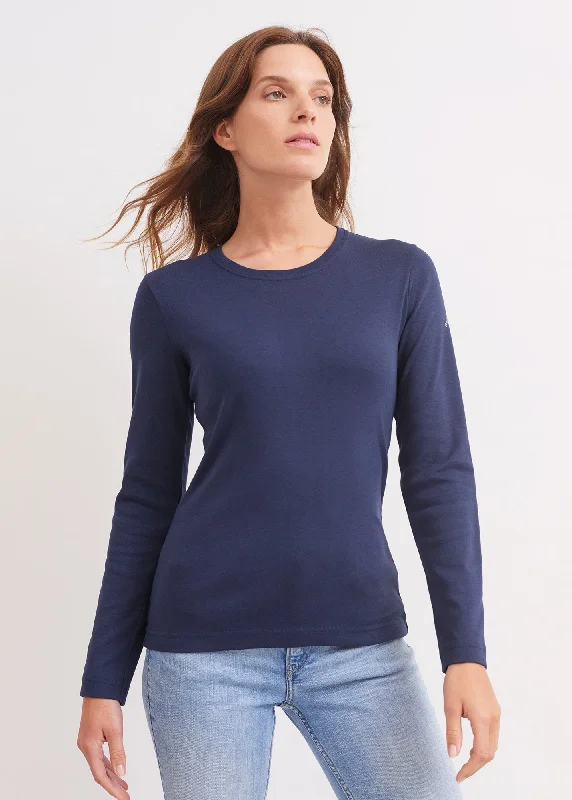 Metallic - trimmed polo shirt for a glamorous lookCelina long sleeve t-shirt - round neck, in cotton (MARINE)