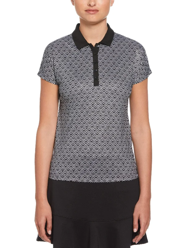 Glitter - embellished polo shirt for a sparkly appearanceWomens Chev Geo Printed Polo Top