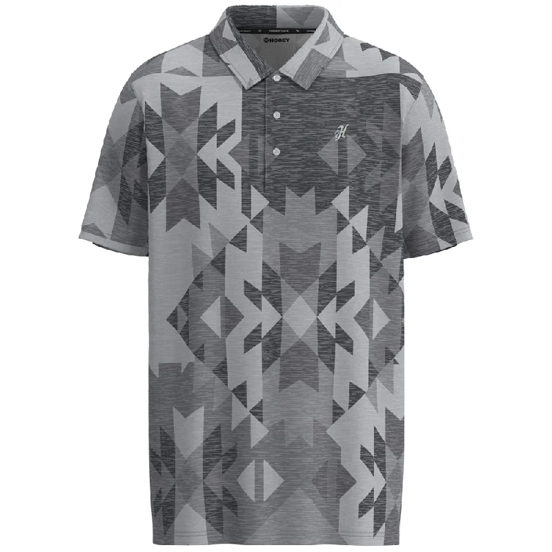 Button - through back polo shirt for a unique design"The Weekender" Grey w/ Aztec Polo