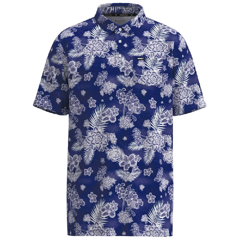 UV - protected polo shirt for outdoor enthusiasts"Hot Shot" Blue w/White Floral Polo