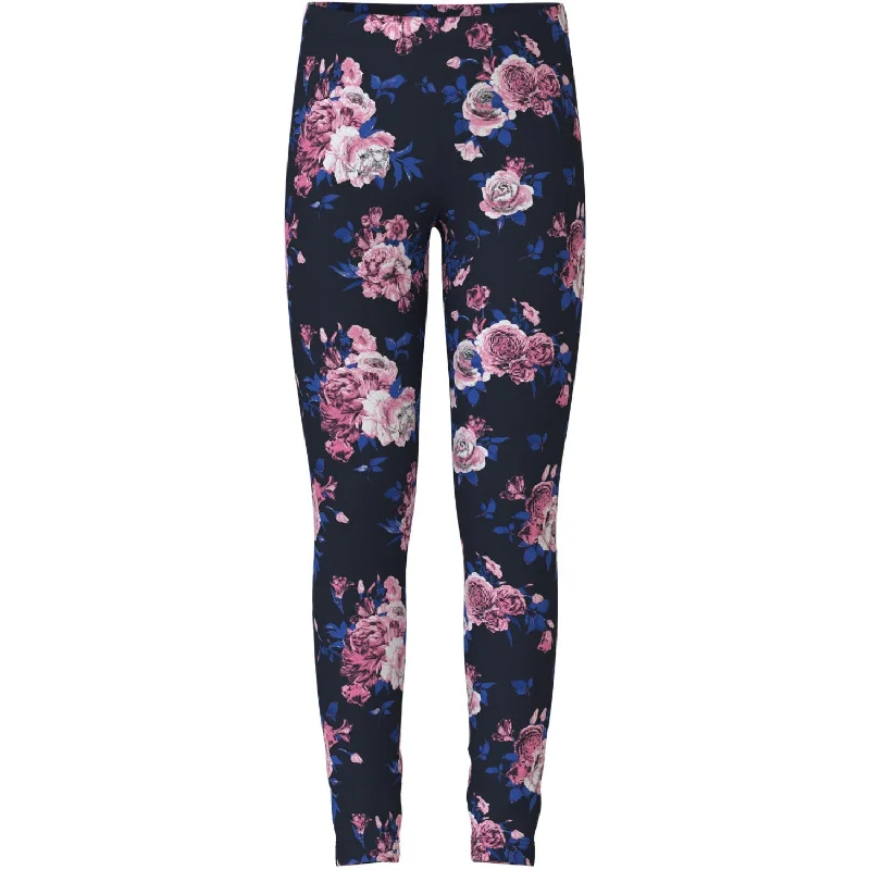 Plus Size Women's Stretch Cotton Tight Trousers in Navy for Comfortable Everyday WearName It Dark Sapphire Big Flowers Vivian AOP Leggings