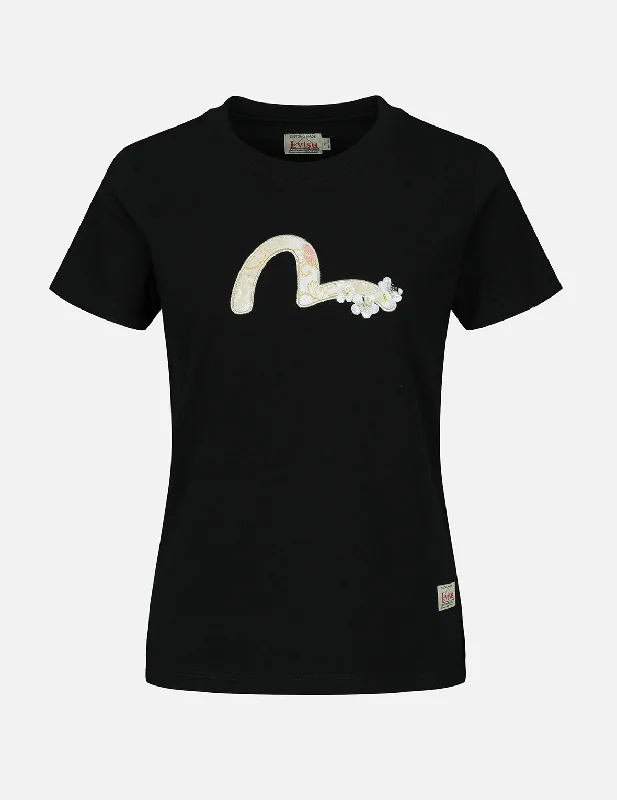 Crew Neck Women T Shirt with a Timeless DesignBrocade Seagull Appliqué T-shirt