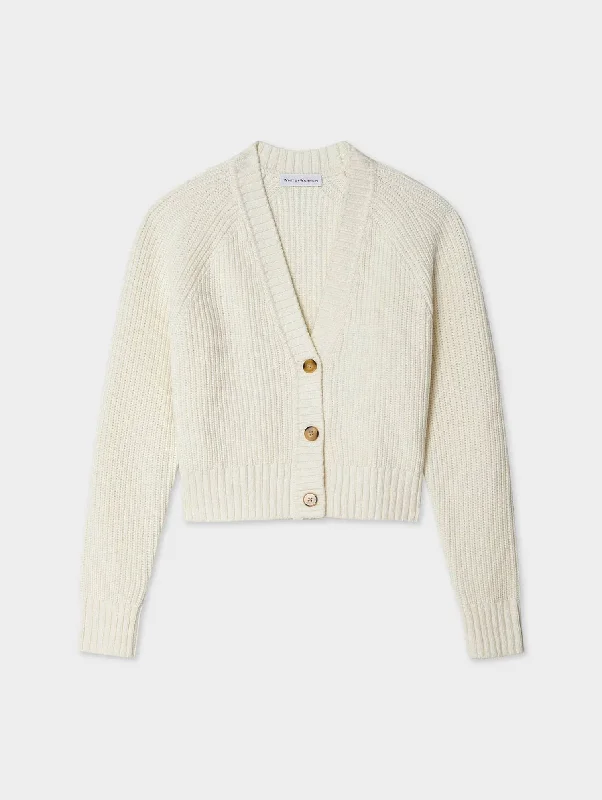 cropped women cardigan to pair with high - waisted jeansCotton Linen Button Cardigan In White