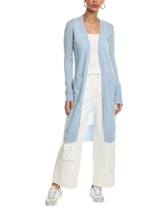 color block women cardigan with bold huesFlossy Maxi Cardigan In Blue Mist