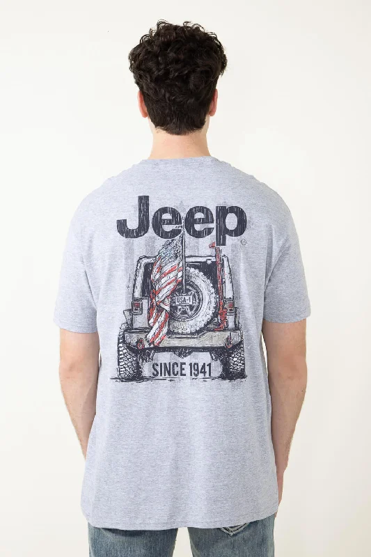 Pocketed Women T Shirt for Added FunctionalityJeep USA T-Shirt in Heather Grey | 2824-HEATHERGREY