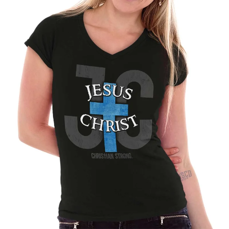 Striped Women T Shirt in a Classic PatternJesus Christ JC Junior Fit V-Neck T-Shirt