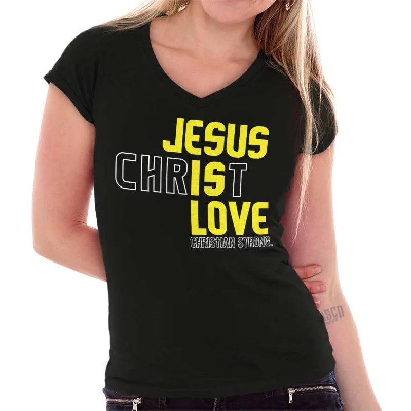 Moisture - Wicking Women T Shirt for Active LifestylesJesus Christ Love Junior Fit V-Neck T-Shirt