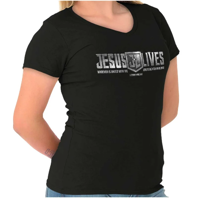 Moisture - Wicking Women T Shirt for Active LifestylesJesus Lives Junior Fit V-Neck T-Shirt